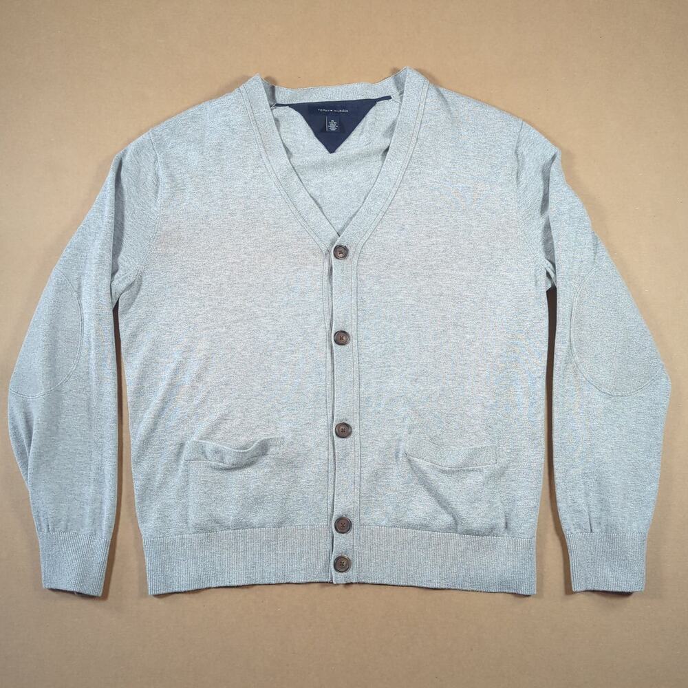 Tommy Hilfiger 2010s Gray Cotton V-Neck Cardigan XL Preppy Old Money